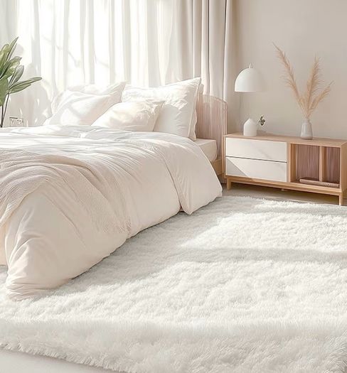 Fluffy Shaggy Rugs Living Room, Large Anti Slip Carpet, Machine Washable Soft Thick Pile Bedside Rug for Kids Bedroom, Nursery - Creme, 120 x 160 cm