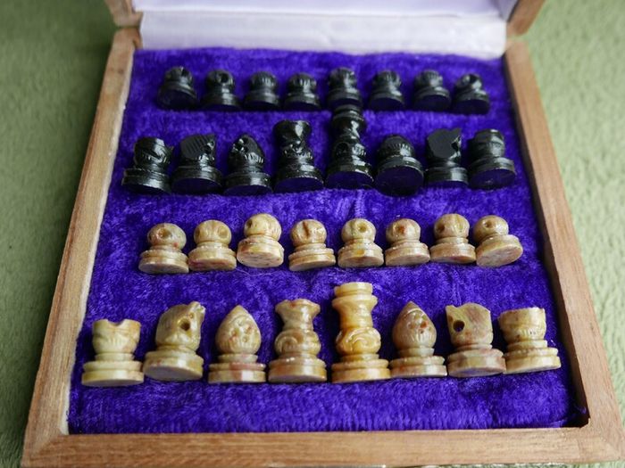 Chess Set made from Stone and Wood 6,5" x 6,5"
