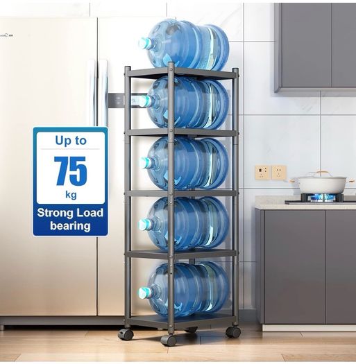 5 Tier Metal Shelving Unit, 360 Swivel Wheels for Kitchen Thick steel rack, 42.5x31x151H, 8cm adjust, 75kg, anti-slip fixed feet & easy-roll wheels, sturdy, for bath, garage, office