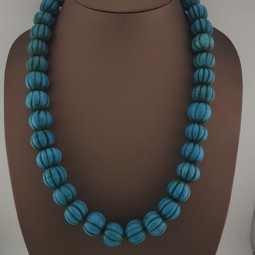 Antique African Turqouise Blue Melon Shape Beads Necklace Strands