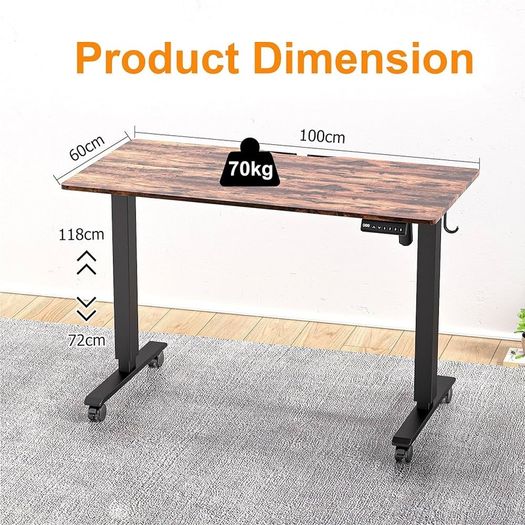 Height Adjustable Electric Standing Desk - 100x60 cm Stand Up Table Desk Thick Splice Board, Smart Control Panel 3 Memory Heights, Anti-Collision System, Sit Stand Desk for Home Office