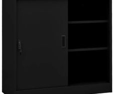 Office Cabinet with Sliding Door Black 90x40x90 cm Steel