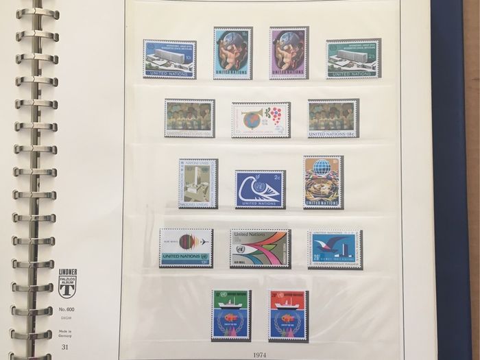 1951-1980s United Nations Stamp Collection Mint Never Hinged (MNH) in Lindner Pages housed in album (60 images showing contents)
