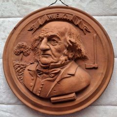 Vintage Terracotta Large Heavy  Plaque of W.E.G.  William Ewart Gladstone Prime Minister of England for 4 Terms