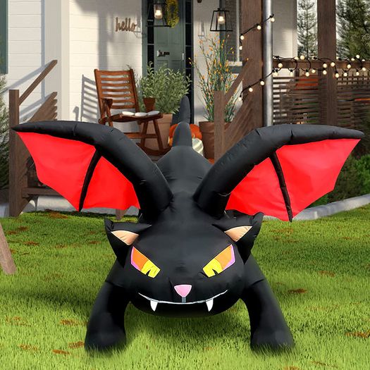 _Kalolary 6 Feet Halloween Inflatable Black Cat with Bat Wings Decoration Outdoor Built-in LEDs for Halloween Yard Garden Decorations Shopping Centre Party Decoration