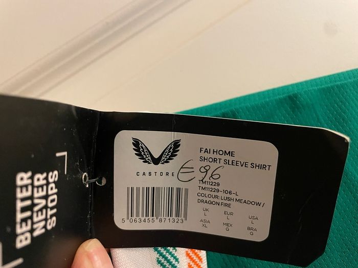 Castore Jersey FAI home size L brand new