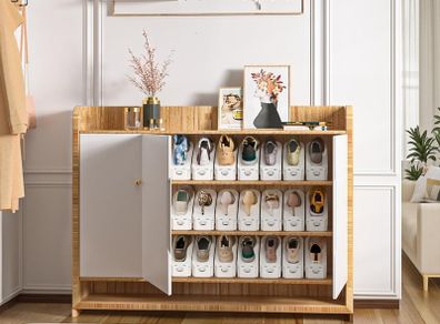 Shoe Slots Organizer for Closet, Shoe Storage Organiser Shoe Rack for Inside Wardrobe, Trainer Storage Shoe Storage Shoe Holder Space (12 Pack, White)
