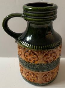Vintage West German Vase Scheurich Mid Century Pottery Green 489/23 Handle Jug/pottery vase