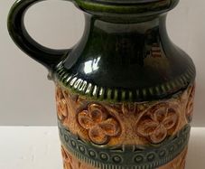 Vintage West German Vase Scheurich Mid Century Pottery Green 489/23 Handle Jug/pottery vase