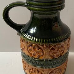 Vintage West German Vase Scheurich Mid Century Pottery Green 489/23 Handle Jug/pottery vase