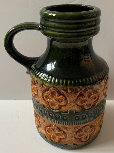 Vintage West German Vase Scheurich Mid Century Pottery Green 489/23 Handle Jug/pottery vase