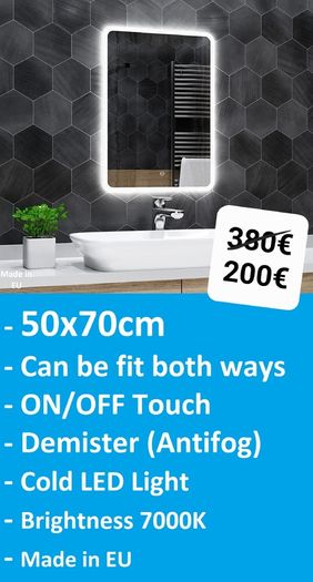 LED Bathroom Mirror Antifog Demister 50x70cm Makeup Cosmetic Bright Light
