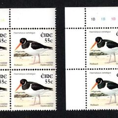 2002-04 Ireland Tenth Definitive Stamp Series Birds 55c Oystercatcher Plate Block 1A1A1A1A & 1B1B1B1B Mint Never Hinged (MNH)