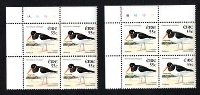 2002-04 Ireland Tenth Definitive Stamp Series Birds 55c Oystercatcher Plate Block 1A1A1A1A & 1B1B1B1B Mint Never Hinged (MNH)