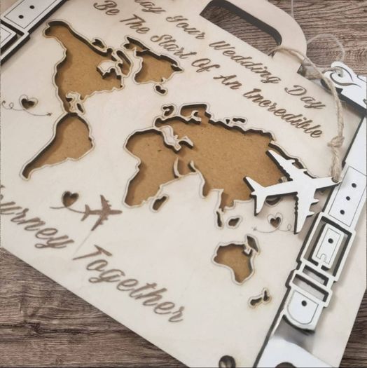 Wooden Wedding Card in the shape of a travel suitcase, Inner envelope for monetary wedding gifts