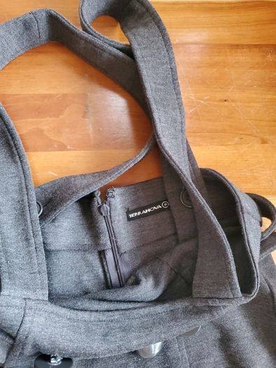 Grey Pinafore Dress with Button Detail