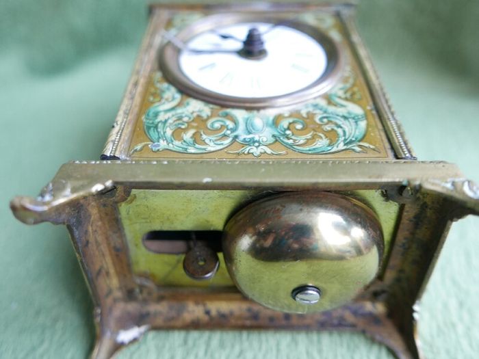 Antique French  Travel Pendulum Clock, Decorated with Flowers, with an Enameled Dial. Grand Prix de L'Horlogerie 1878 (WORKS WELL)