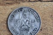 Great Britain UK 1942, One Shilling, George VI, Scottish Crest, Silver Coin - free standard postage