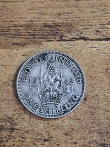 Great Britain UK 1942, One Shilling, George VI, Scottish Crest, Silver Coin - free standard postage