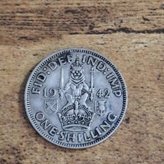 Great Britain UK 1942, One Shilling, George VI, Scottish Crest, Silver Coin - free standard postage