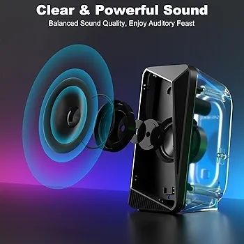 C30 Bluetooth PC Speakers for Desktop Computer, Monitor, Laptop, Gaming, 3.5mm Aux input, USB Powered, Colourful LED Lighting, Stereo 2.0, 1 Pair