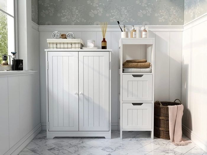 Bathroom Storage Cabinet Sideboard White 60x30x80 cm Free Standing MDF Painted 180 Degree Open 2 Doors 3 Shelves (FREE POSTAGE)