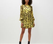 Rotate Alison Tiger Print Mini Dress Sz 8UK 4US S Long Sleeve Flowy Party