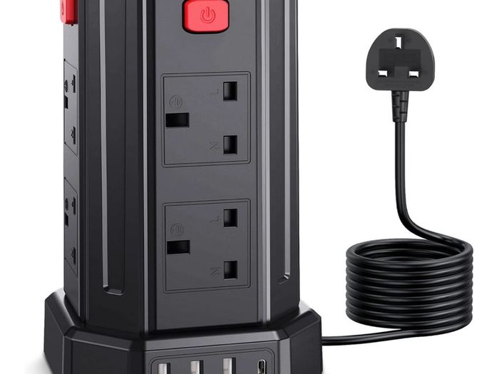 Tower Extension Lead 3M, [13A 3250W] Surge Protector Extension Lead, 8 AC Outlets & 4 USB Ports Multi Plug Socket Power Strip with 3M Extension Cable for Home, Office