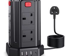 Tower Extension Lead 3M, [13A 3250W] Surge Protector Extension Lead, 8 AC Outlets & 4 USB Ports Multi Plug Socket Power Strip with 3M Extension Cable for Home, Office