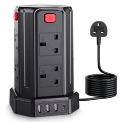 Tower Extension Lead 3M, [13A 3250W] Surge Protector Extension Lead, 8 AC Outlets & 4 USB Ports Multi Plug Socket Power Strip with 3M Extension Cable for Home, Office