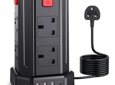 Tower Extension Lead 3M, [13A 3250W] Surge Protector Extension Lead, 8 AC Outlets & 4 USB Ports Multi Plug Socket Power Strip with 3M Extension Cable for Home, Office