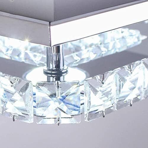 Mini Crystal Chandelier Mount Ceiling Light in Chrome Finish - Pendant Lighting for Living Room, Kitchen, Office, Bedroom, Dining Room, Island (White Square)