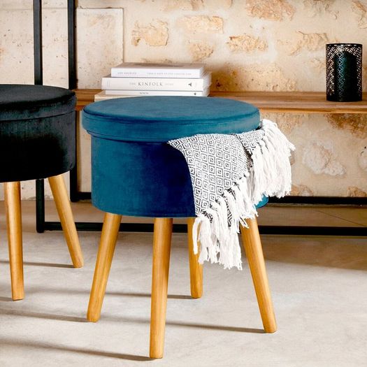 BRAND NEW Storage velvet stool made of polyester 36x44 cm color blue
