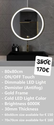 LED Bathroom Mirrors Speakers Demister Antifog Weather Station Clock Dual LED Sensor Touch