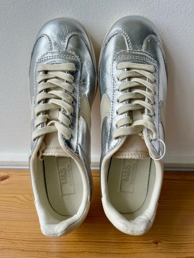 M&S silver leather sneakers size 4