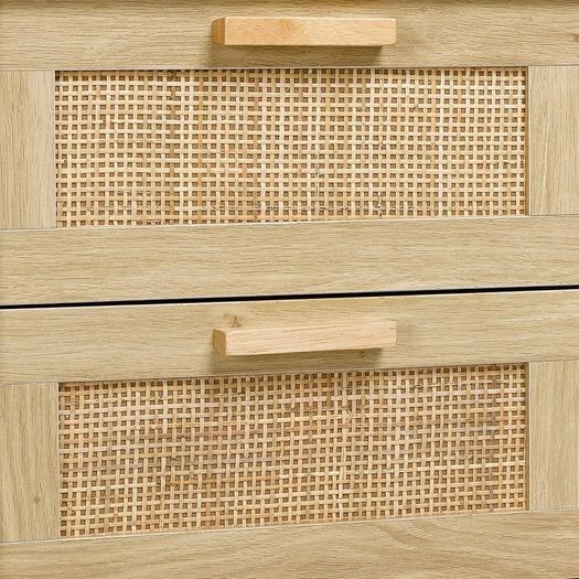 Side Table with 2 Hand Made Rattan Decorated Drawers, Night Stand Set 2, Wood Nigntstand, End Table with Storage for Bedroom, Natural, 2 Pack