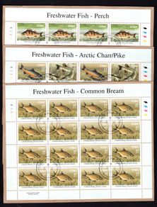 2001 Ireland Freshwater Fish (Perch, Arctic Charr, Pike & Bream) Commemorative Stamp Sheetlet Plate 1A1A1A1A Fine Used with Dublin CDS cancel of 9th October 2001 (First day of issue) on envelope extract