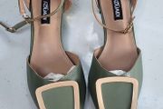 KOUAIDI moss green leather pointed flats with ankle strap - Sz 41 (Fit7UK) - Bnwot