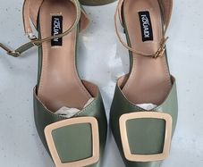 KOUAIDI moss green leather pointed flats with ankle strap - Sz 41 (Fit7UK) - Bnwot