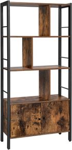 Bookcase, Bookcase with 4 Open Shelves, Spacious Living Room Cabinet, Kitchen, Office, Sturdy Steel Frame, Industrial Design, Vintage Brown/Black