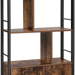 Bookcase, Bookcase with 4 Open Shelves, Spacious Living Room Cabinet, Kitchen, Office, Sturdy Steel Frame, Industrial Design, Vintage Brown/Black