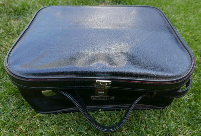 Vintage 1900S Black Textured faux-leather Revelation Train Vanity Case