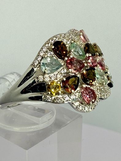 Multi-Tourmaline Zircon Cluster Ring