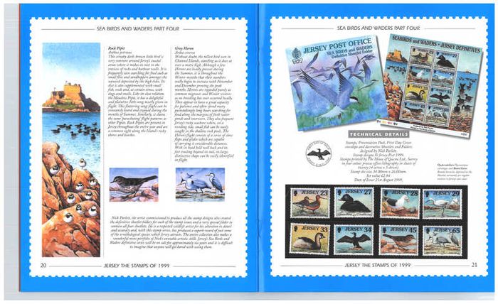 1999 Jersey (Channel Islands) Stamp Year Book (softback) issued by Jersey Post with 16 images of contents