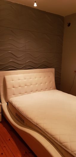Double White Leather Sleigh Bed