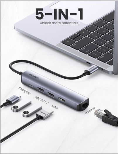Ultra Slim 5 In 4k 1 Usb-c To 2 Usb (3.0)+hdmi+rj45 +pd