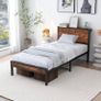 Single Bed Frames with Wooden Storage Headboard Shelf, Heavy Duty Image 3