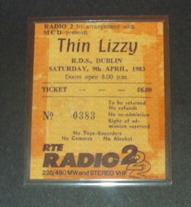 Thin Lizzy Ticket Stubb R.D.S Dublin 1983 Laminated Reproduction