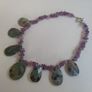 Stunning Hand-Beaded Short Necklace with Fabulous Graduated Ruby in Fuchsite Faceted Teardrop Beads and Amethyst Chips - Handmade by Christabel Image 8