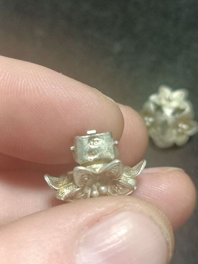 Vintage Sterling Silver Filigree Flower Earrings Clip On